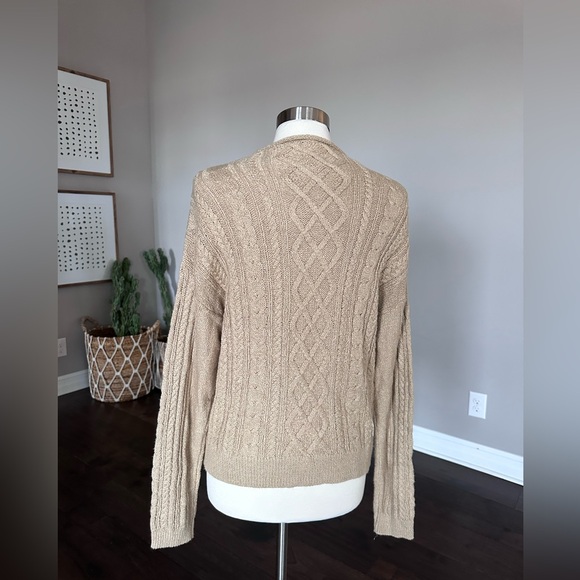 J. Crew Cotton Fisherman Cable Knit 90s Rollneck Crewneck Sweater Flax Large NWT - Picture 4 of 8